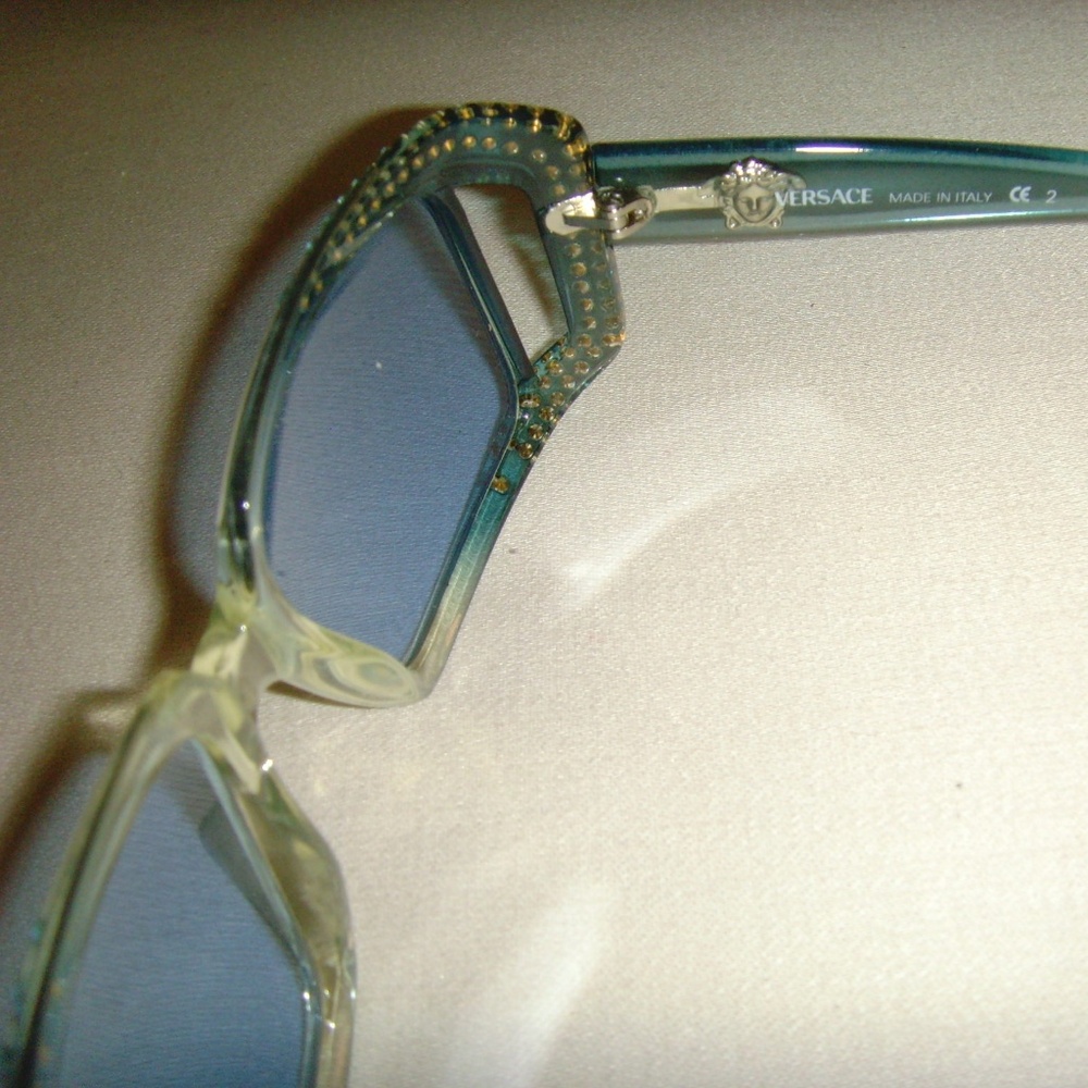 VERSACE Vintage Blue and Rhinestone Sunglasses - Picture 12 of 16